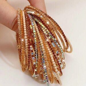 20 pc Gold and Brown Multi-strand stretch Rhinestone Set